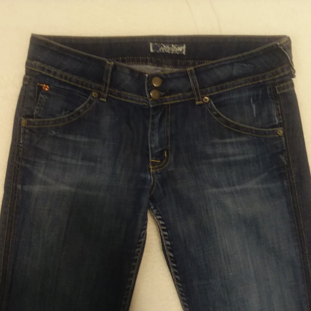 Hudson Jeans Low Rise Bootcut Triangle Flap Pocket Dark Blue Wash Size31 USA Y2K - Picture 3 of 15